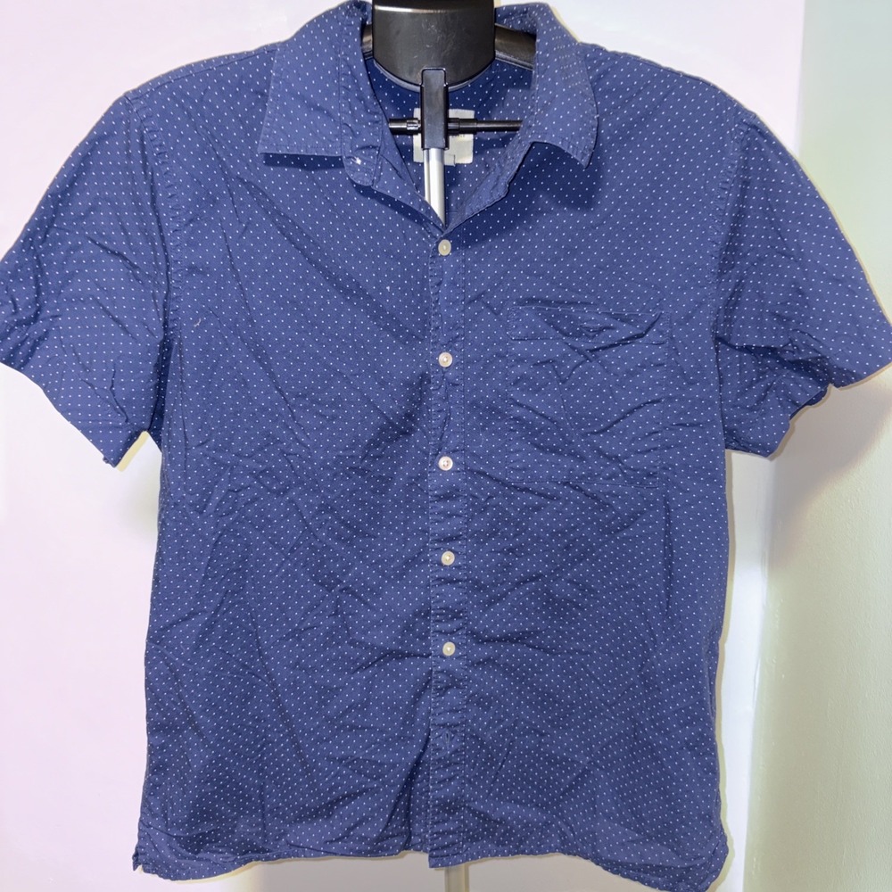 American Eagle Men's Button Down Shirt Short Sleeve Cotton Blue Size L